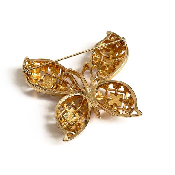 Vintage Large Butterfly Gold Tone Rhinestones & Enamel Brooch - Picture 5 of 5